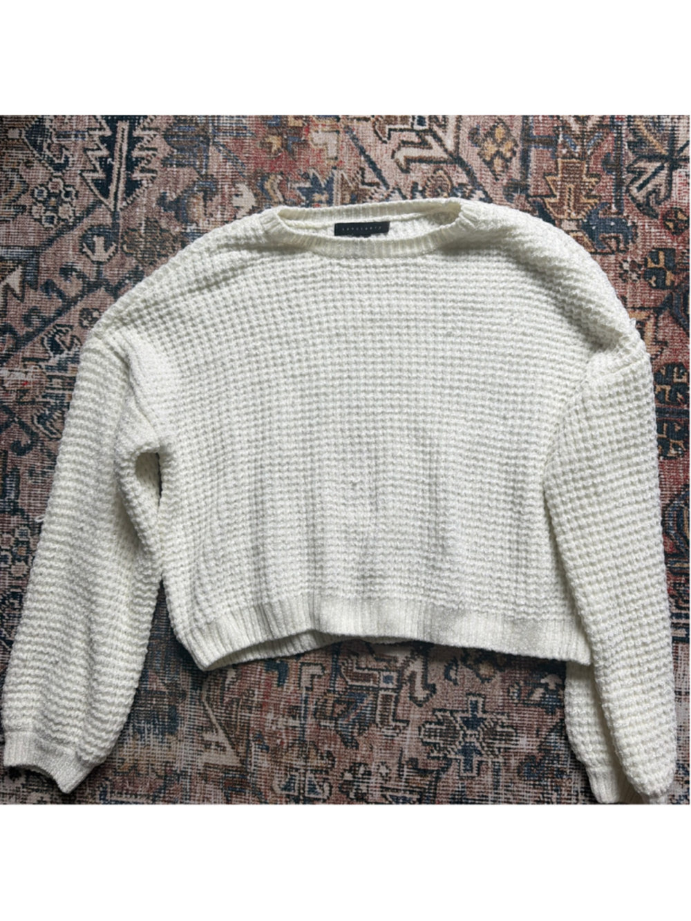 Women's Sanctuary Waffle Knit Crew Neck Sweater White Size L
